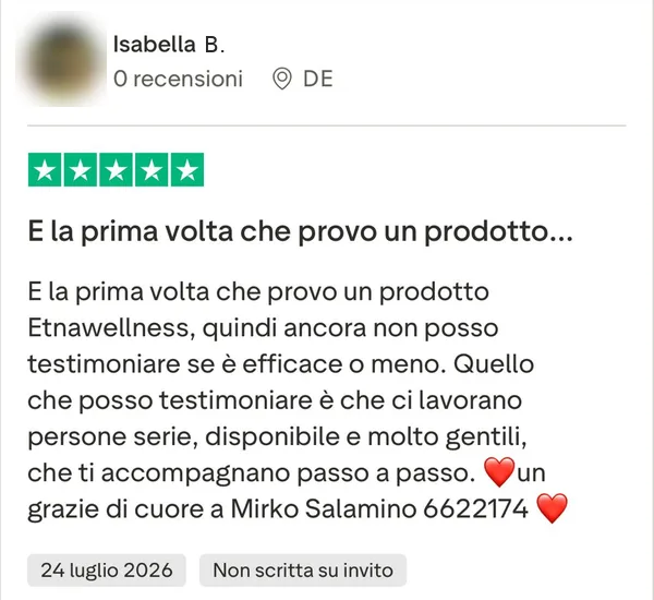 Trustpilot – Isabella B., 24/07/2026